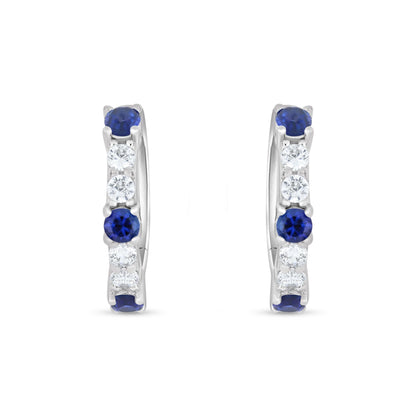 Sterling Silver 925 Earring Rhodium Plated Embedded With Sapphire Corundum And White Zircon