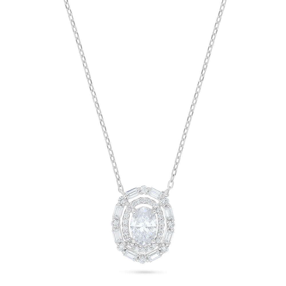Sterling Silver 925 Necklace Rhodium Plated Embedded With White Zircon