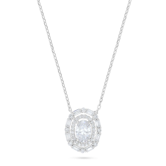 Sterling Silver 925 Necklace Rhodium Plated Embedded With White Zircon