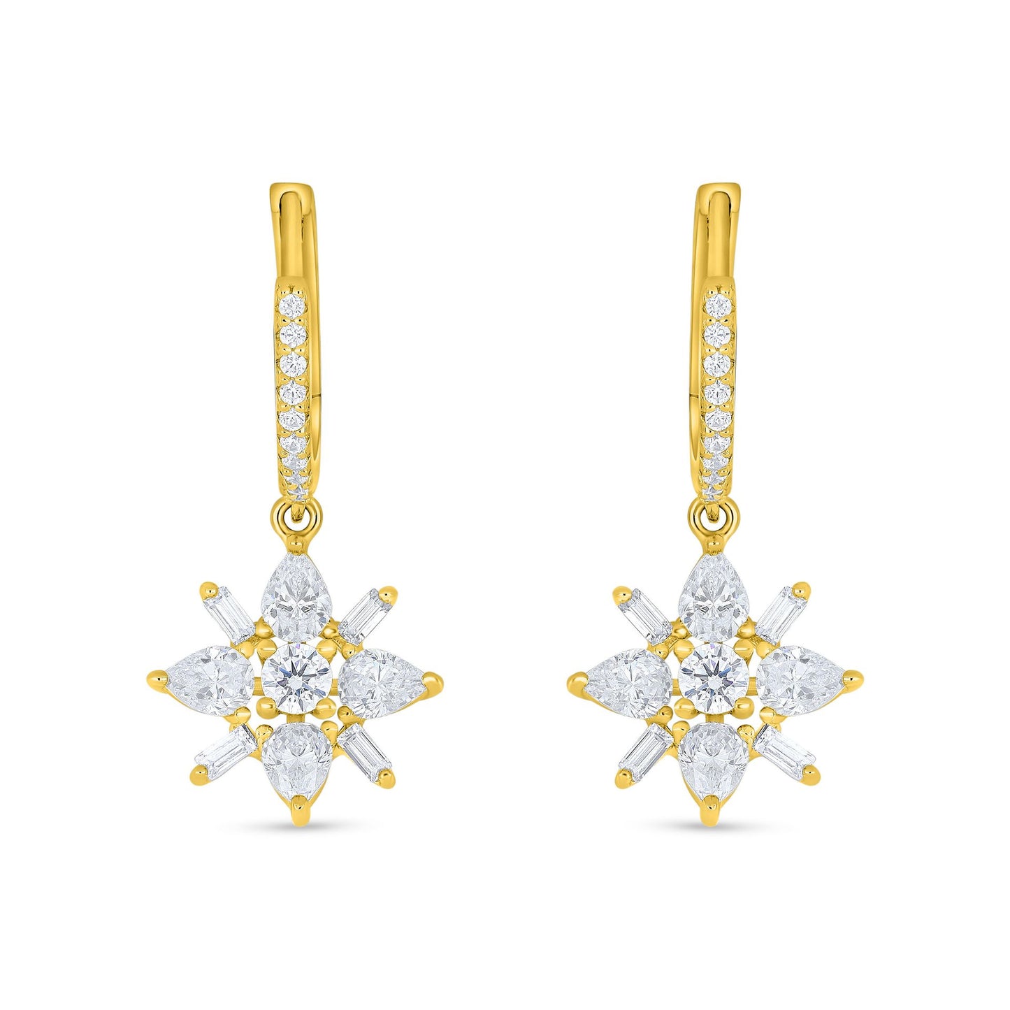 Sterling Silver 925 Earring Golden Plated Embedded With White Zircon