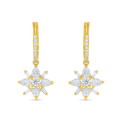 Sterling Silver 925 Earring Golden Plated Embedded With White Zircon