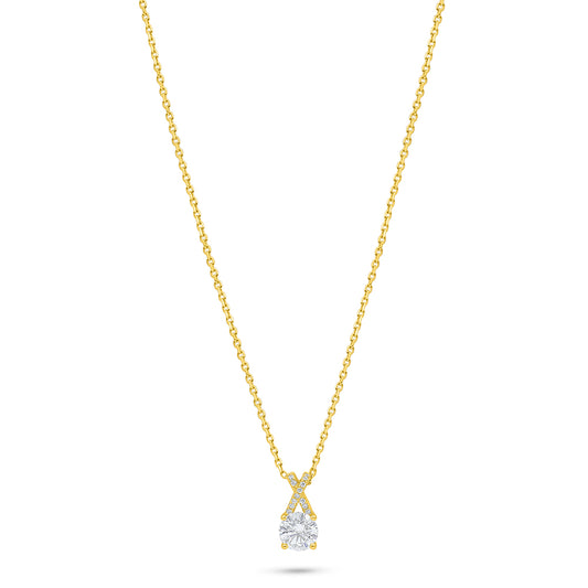 Sterling Silver 925 Necklace Golden Plated Embedded With White Zircon