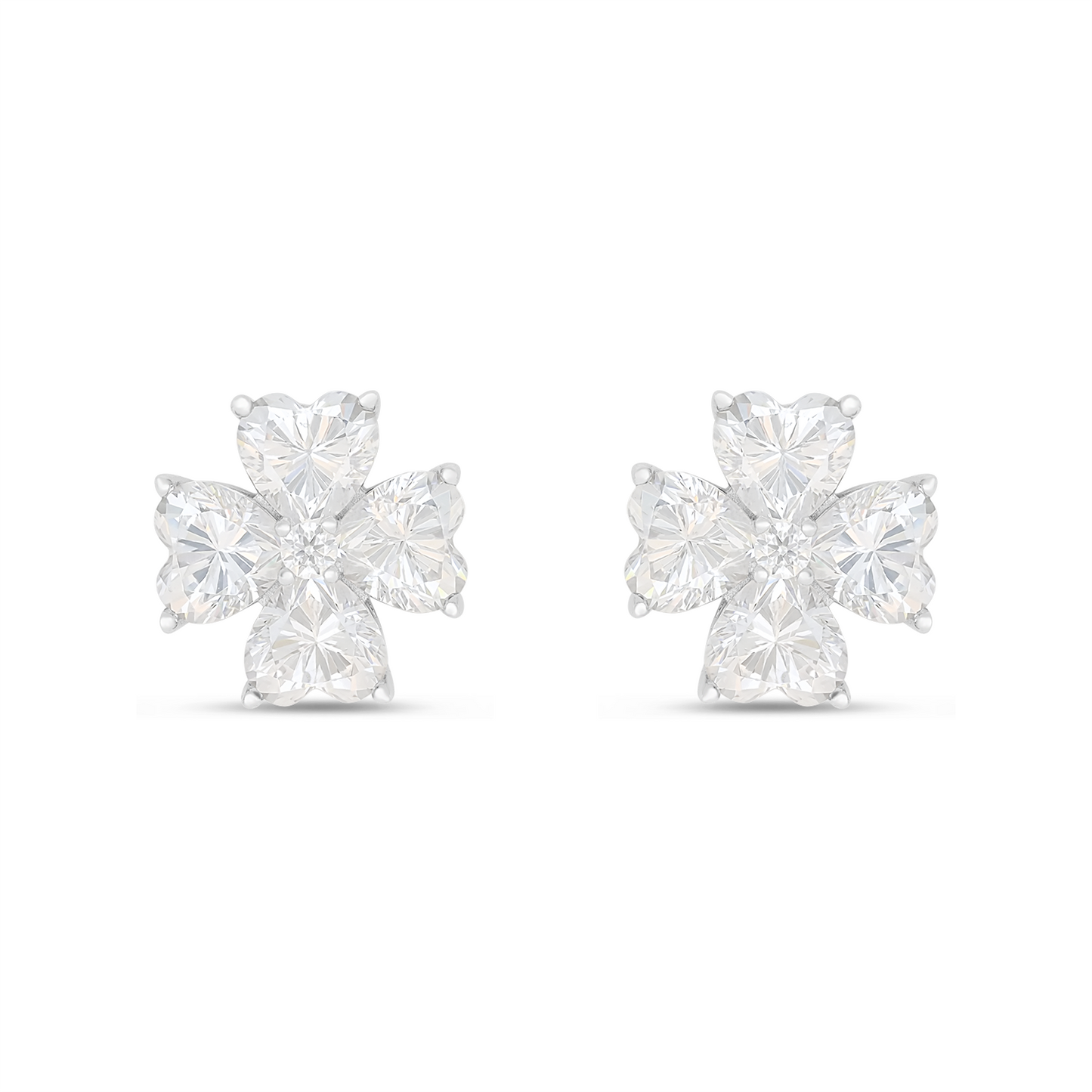 Sterling Silver 925 Earring Rhodium Plated Embedded With White Zircon