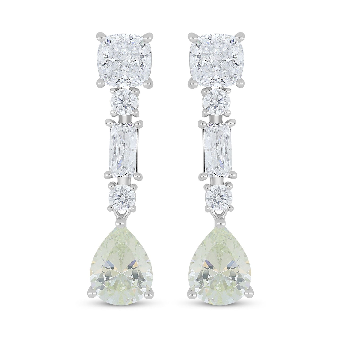 Sterling Silver 925 Earring Rhodium Plated Embedded With Diamond Zircon And White Zircon