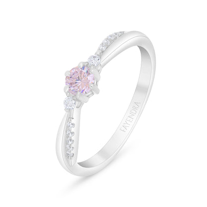Sterling Silver 925 Ring Rhodium Plated Embedded With Pink Zircon And White Zircon
