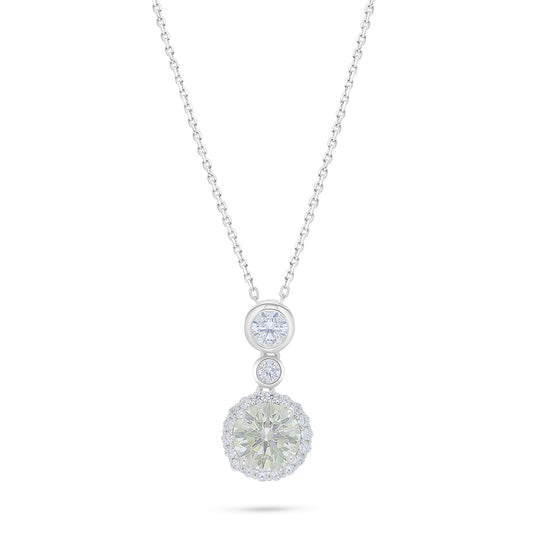 عقد من الفضة الخالصة عيار 925 مطلي روديوم مرصع بالزركون الكناري الالماسي و فص ابيض