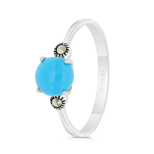 خاتم من الفضة الخالصة عيار 925 مرصع احجار فيروز معالج و ماركسايت