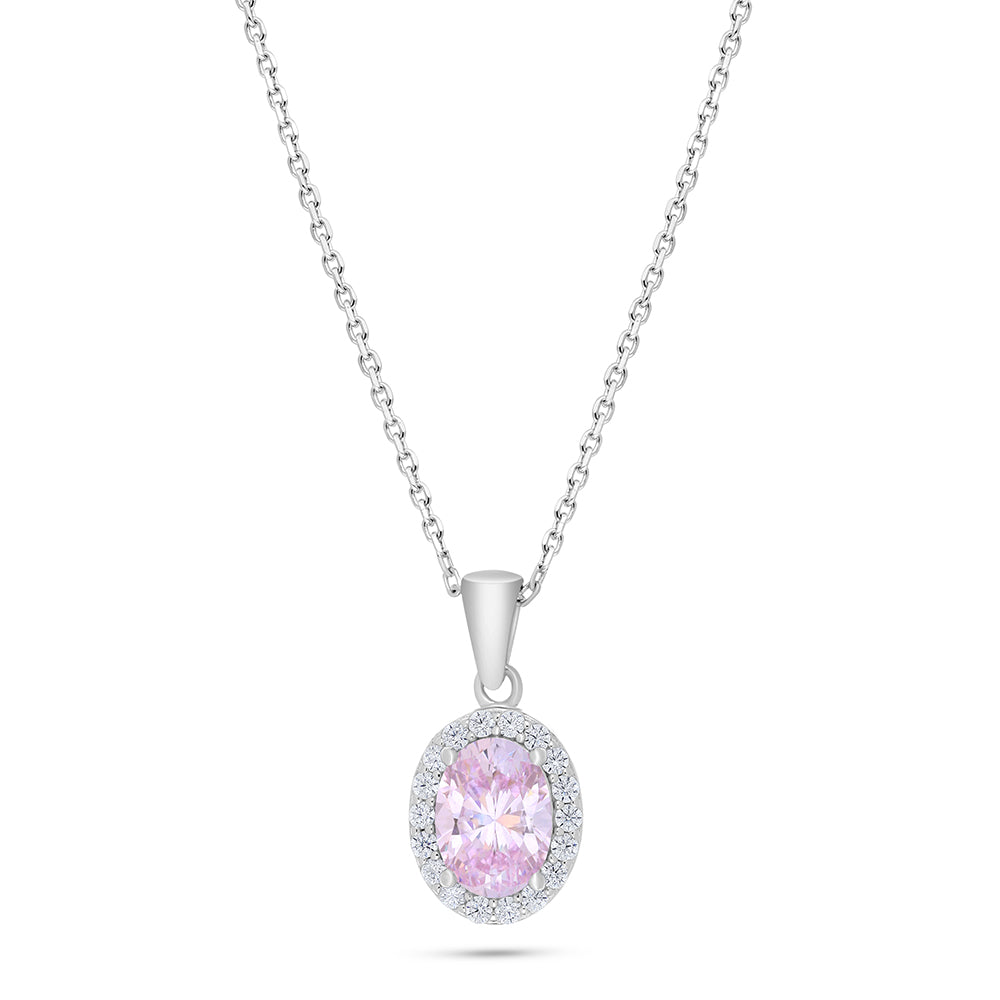 عقد من الفضة الخالصة عيار 925 مطلي روديوم مرصع زركون بنك و فص ابيض