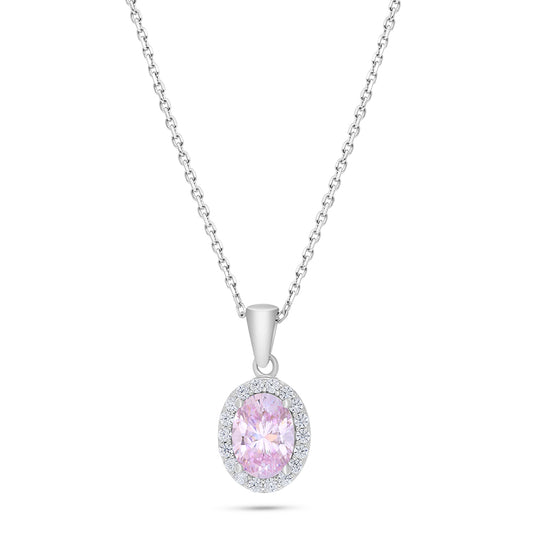 عقد من الفضة الخالصة عيار 925 مطلي روديوم مرصع زركون بنك و فص ابيض