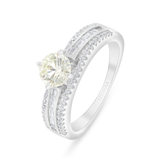 Sterling Silver 925 Ring Rhodium Plated Embedded With Diamond Zircon And White Zircon