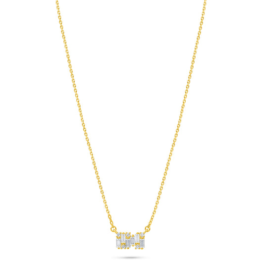 Sterling Silver 925 Necklace Golden Plated Embedded With White Zircon
