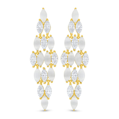 Sterling Silver 925 Earring Golden Plated Embedded With White Zircon