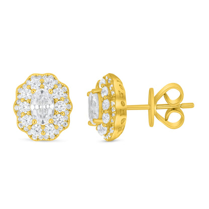 Sterling Silver 925 Earring Golden Plated Embedded With White Zircon