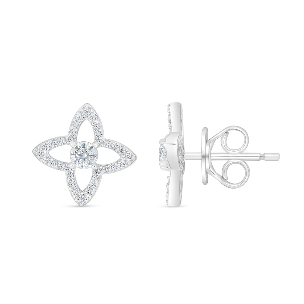 Sterling Silver 925 Earring Rhodium Plated Embedded With White Zircon