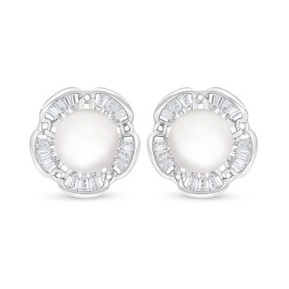 Sterling Silver 925 Earring Rhodium Plated Embedded With Natural White Pearl And White Zircon
