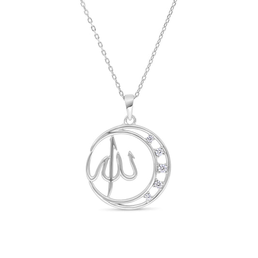 Sterling Silver 925 Necklace Rhodium Plated Embedded With White Zircon