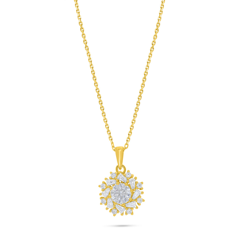 Sterling Silver 925 Necklace Golden Plated Embedded With White Zircon