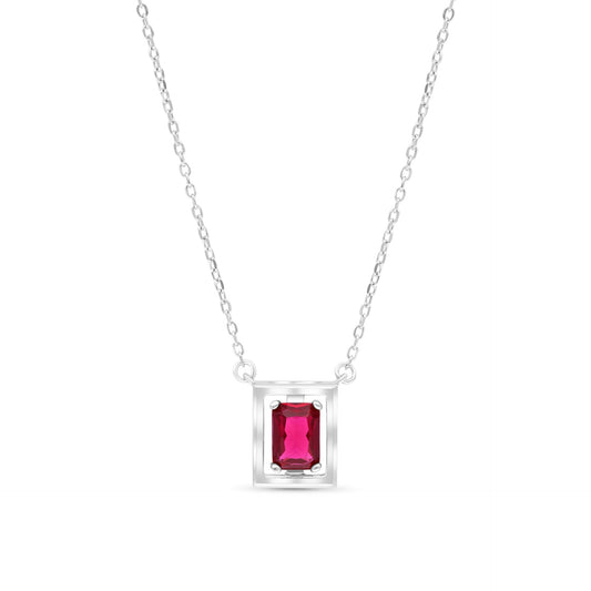 Sterling Silver 925 Necklace Rhodium Plated Embedded With Ruby Corundum