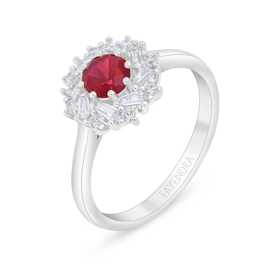 Sterling Silver 925 Ring Rhodium Plated Embedded With Ruby Corundum And White Zircon