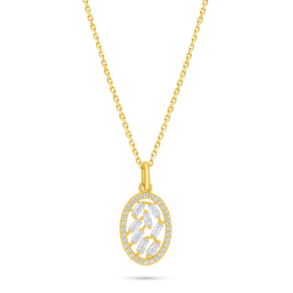 Sterling Silver 925 Necklace Golden Plated Embedded With White Zircon