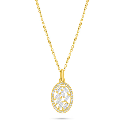 Sterling Silver 925 Necklace Golden Plated Embedded With White Zircon