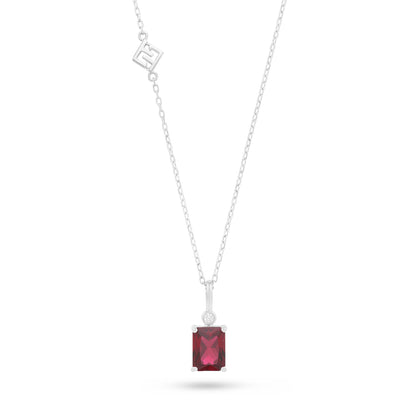 Sterling Silver 925 Necklace Rhodium Plated Embedded With Ruby Corundum And White Zircon
