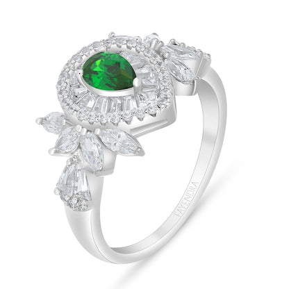 Sterling Silver 925 Set Rhodium Plated Embedded With Emerald Zircon And White Zircon
