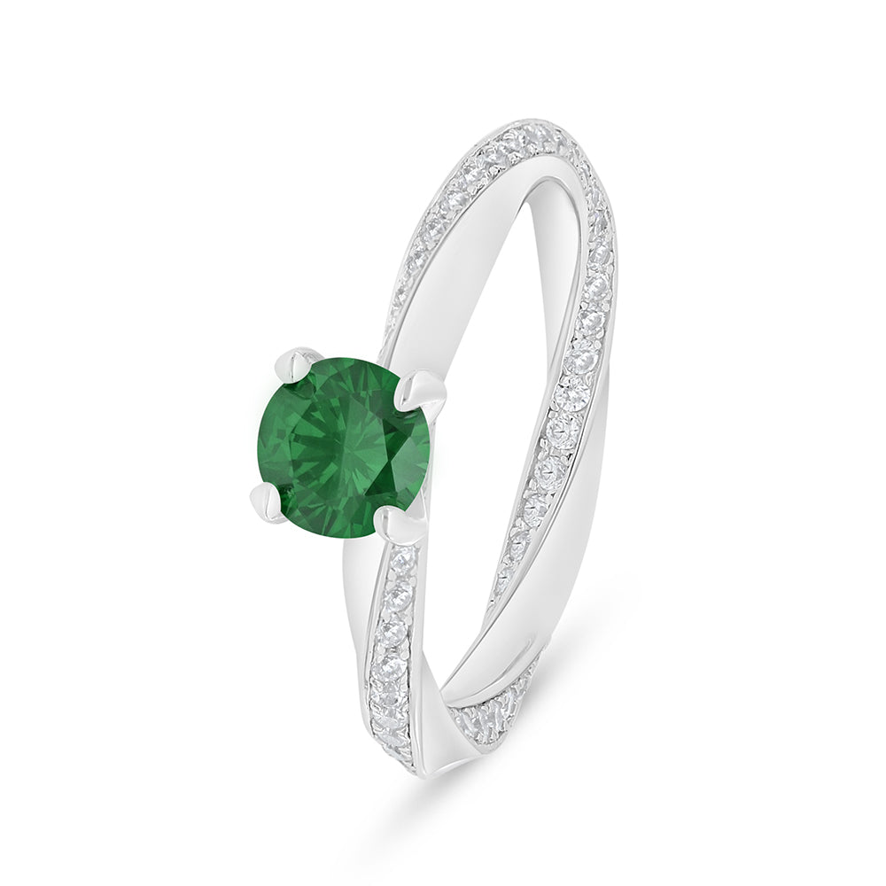 خاتم من الفضة الخالصة عيار 925 مطلي روديوم مرصع زركون زمردي و فص ابيض