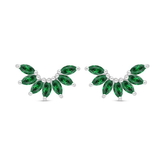 Sterling Silver 925 Earring Rhodium Plated Embedded With Emerald Zircon