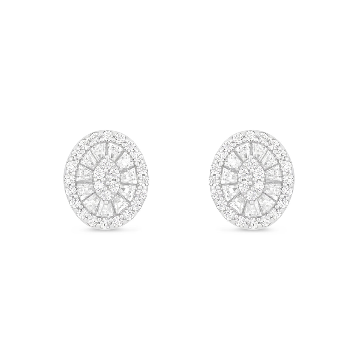 Sterling Silver 925 Earring Rhodium Plated Embedded With White Zircon