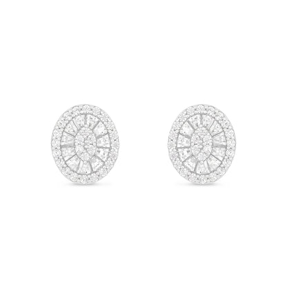 Sterling Silver 925 Earring Rhodium Plated Embedded With White Zircon