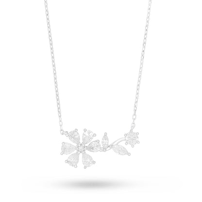 Sterling Silver 925 Necklace Rhodium Plated Embedded With White Zircon