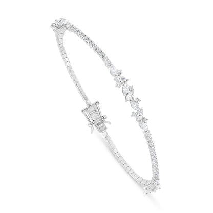 Sterling Silver 925 Bracelet Rhodium Plated Embedded With White Zircon