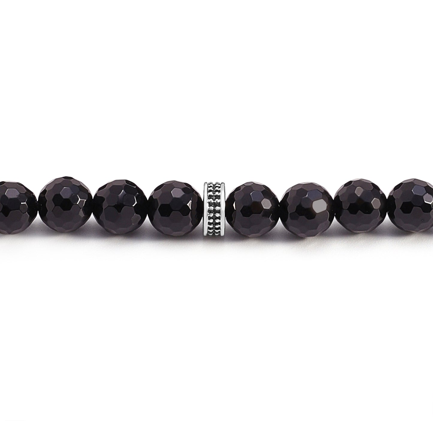 سبحة 45 احجار عقيق اسود بيلية 8 مم Faceted طقم ستانلس ستيل عيار 316L مطلى فضي واسود