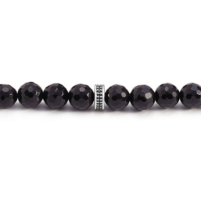 سبحة 45 احجار عقيق اسود بيلية 8 مم Faceted طقم ستانلس ستيل عيار 316L مطلى فضي واسود