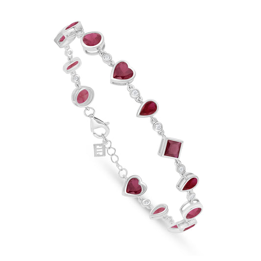 Sterling Silver 925 Bracelet Rhodium Plated Embedded With Ruby Corundum And White Zircon