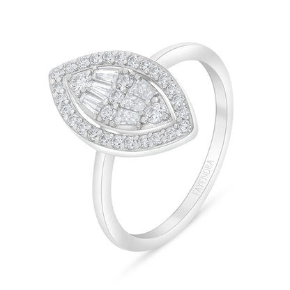 Sterling Silver 925 Ring Rhodium Plated Embedded With White Zircon
