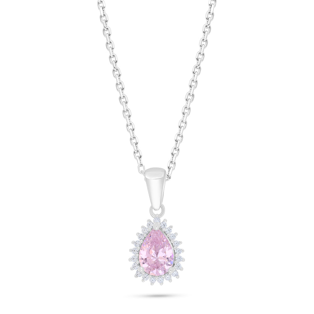 عقد من الفضة الخالصة عيار 925 مطلي روديوم مرصع زركون بنك و فص ابيض
