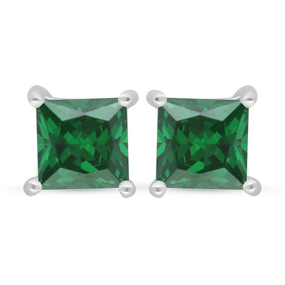 Sterling Silver 925 Earring Rhodium Plated Embedded With Emerald Zircon