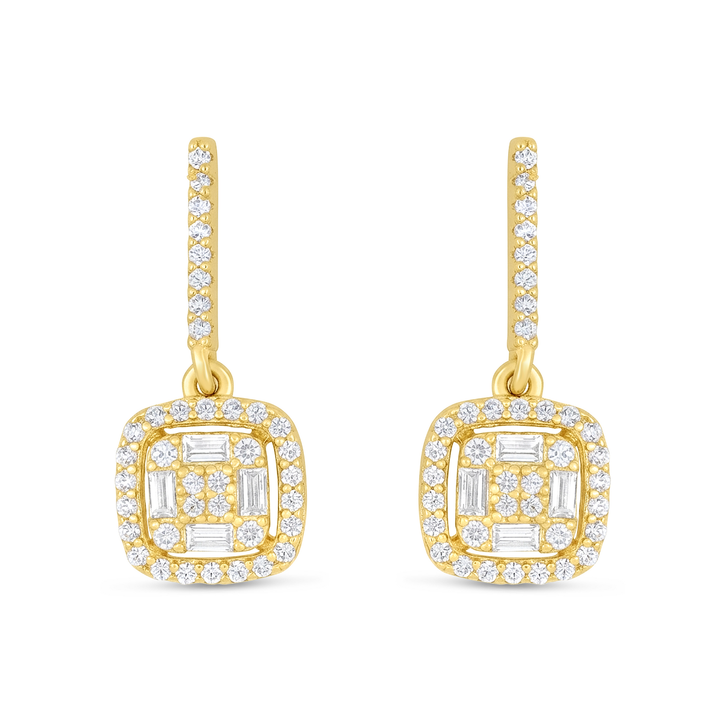 Sterling Silver 925 Earring Golden Plated Embedded With White Zircon