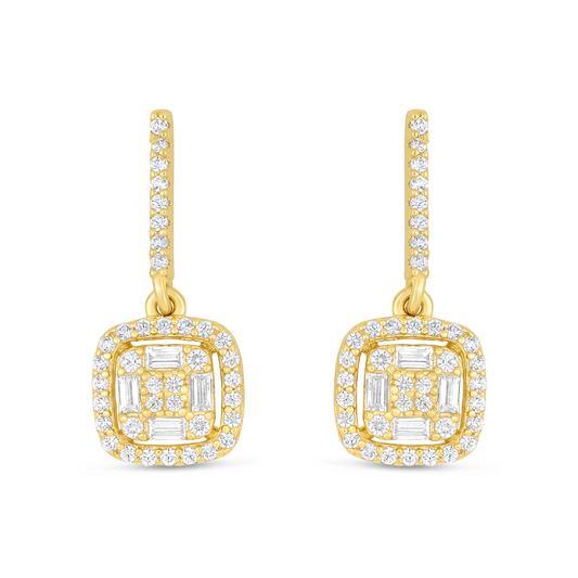 Sterling Silver 925 Earring Golden Plated Embedded With White Zircon