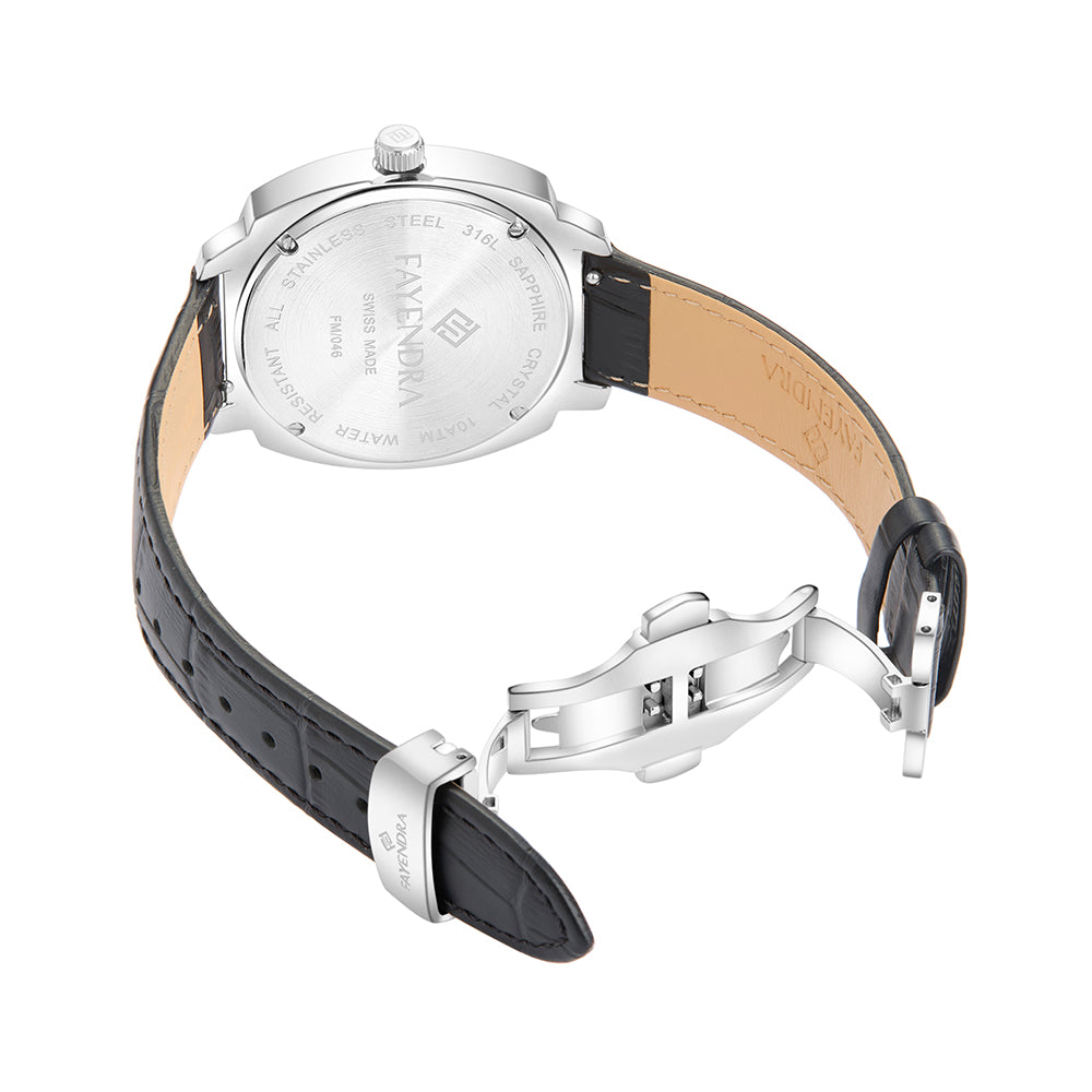 Stainless Steel 316 Watch Silver Color Embedded With Black Leather  For Men - WHITE METAL DIAL