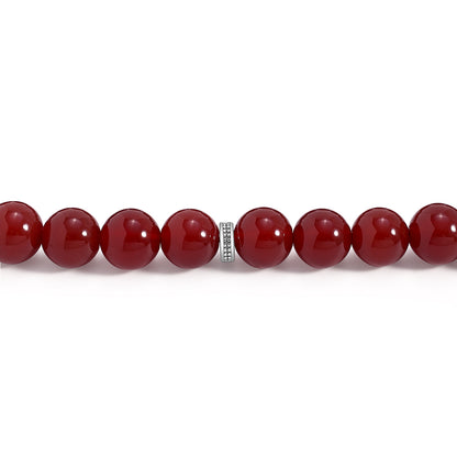 سبحة 33 احجار عقيق احمر غامق بيلية كابشون 12 مم طقم ستانلس ستيل عيار 316L مطلى فضي واسود