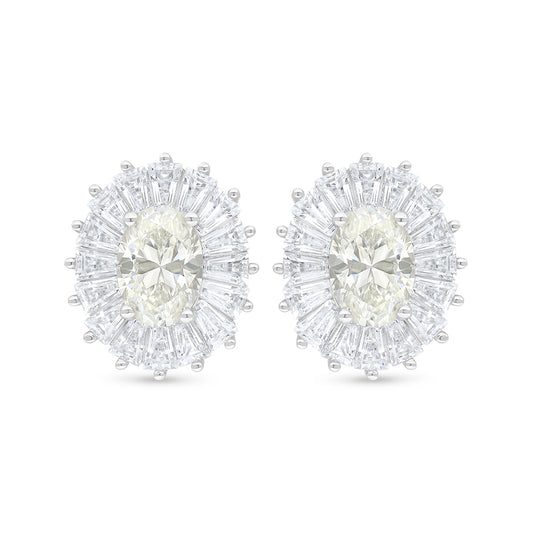 Sterling Silver 925 Earring Rhodium Plated Embedded With Yellow Diamond And White Zircon