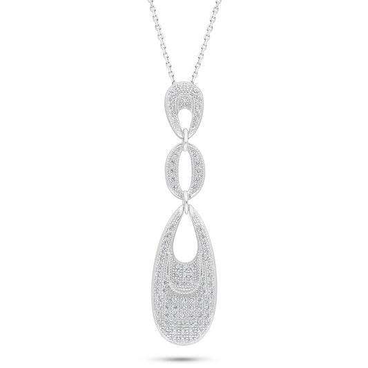 Sterling Silver 925 Necklace Rhodium Plated Embedded With White Zircon