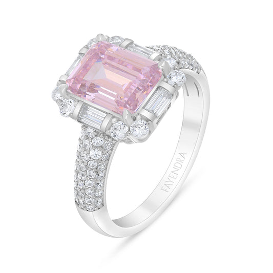 Sterling Silver 925 Ring Rhodium Plated Embedded With Pink Zircon And White Zircon