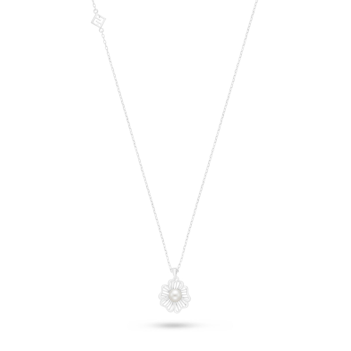 Sterling Silver 925 Necklace Rhodium Plated Embedded With Natural White Pearl