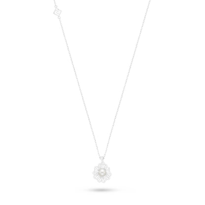 Sterling Silver 925 Necklace Rhodium Plated Embedded With Natural White Pearl