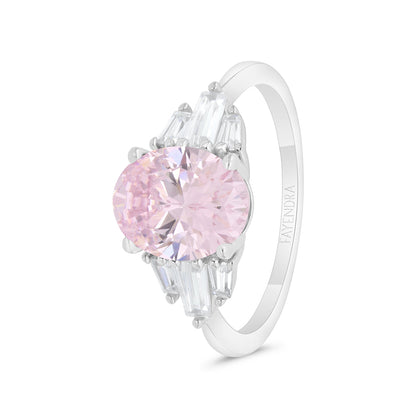 Sterling Silver 925 Ring Rhodium Plated Embedded With Pink Zircon And White Zircon