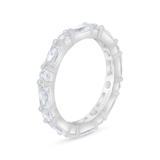 Sterling Silver 925 Ring Rhodium Plated Embedded With White Zircon